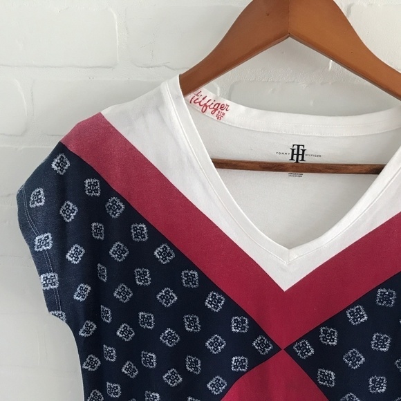 Tommy Hilfiger Women’s Tee Shirt Cap sleeve White Navy Red Size S - Picture 2 of 7
